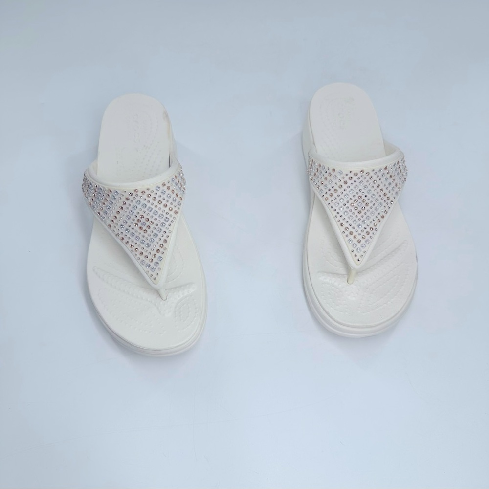 Crocs white Diamante flip wedge thong women's size 10